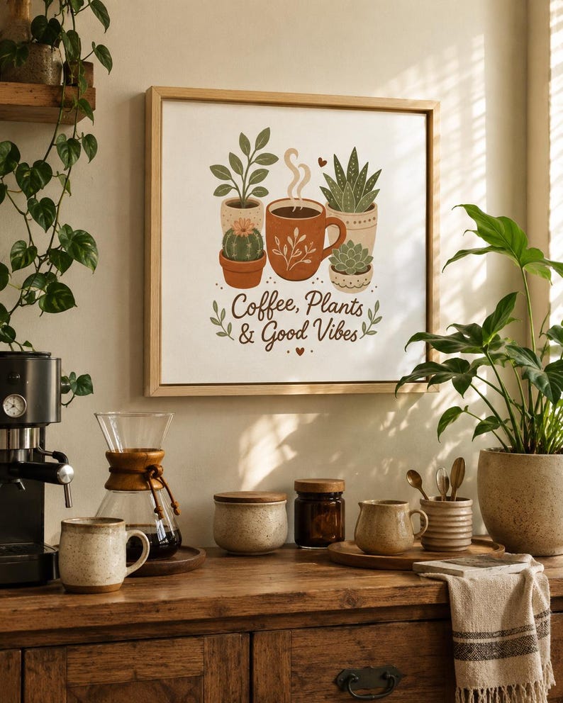 Framed Coffee Plant Canvas: Colorful Botanical Wall Art for Coffee Bar or Kitchen image 10