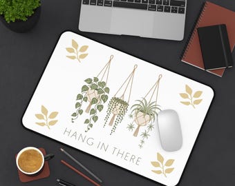 Minimalist Hanging Plant Desk Mat, Motivational Office Decor, Neoprene Keyboard Pad