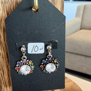 Colorful Earrings: Multi-Stone Dangle Earrings with Large Clear Center