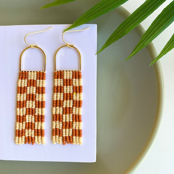 Handmade Seed Bead Earrings by Modish / Checkered Pattern / Gingham