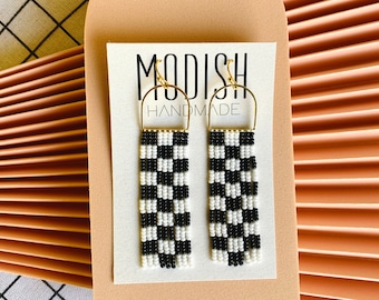 Pendientes artesanales con cuentas de semillas de Modish / Divertidos / Estampado a cuadros / Vichy