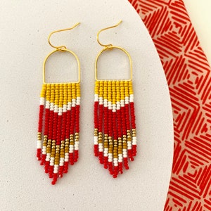 Handmade Seed Bead Earrings by Modish / Red, Yellow, Gold, White