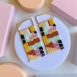 Handmade Seed Bead Earrings by Modish / Statement Earrings / Modern / Boho / Colorful