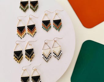 Handmade Seed Bead Earrings by Modish / Beaded Triangle Design