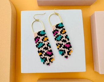 Handmade Seed Bead Earrings by Modish / Colorful Leopard Print Design