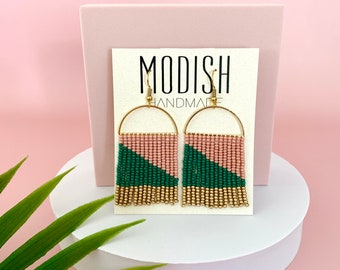 Pendientes de cuentas hechos a mano de Modish / Moderno / Boho / Rosa y verde