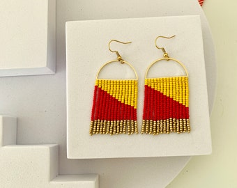 Handmade Seed Bead Earrings by Modish / Red, Yellow, Gold