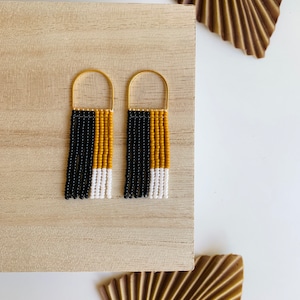Handmade Seed Bead Earrings by Modish / Black, Gold, White