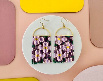 Handmade Seed Bead Earrings by Modish / Flower / Floral / Lilac / Purple