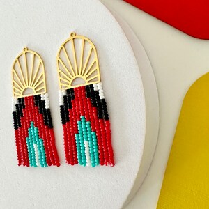 Handmade Seed Bead Earrings by Modish / Art Deco / White, Black, Red, Turquoise image 2