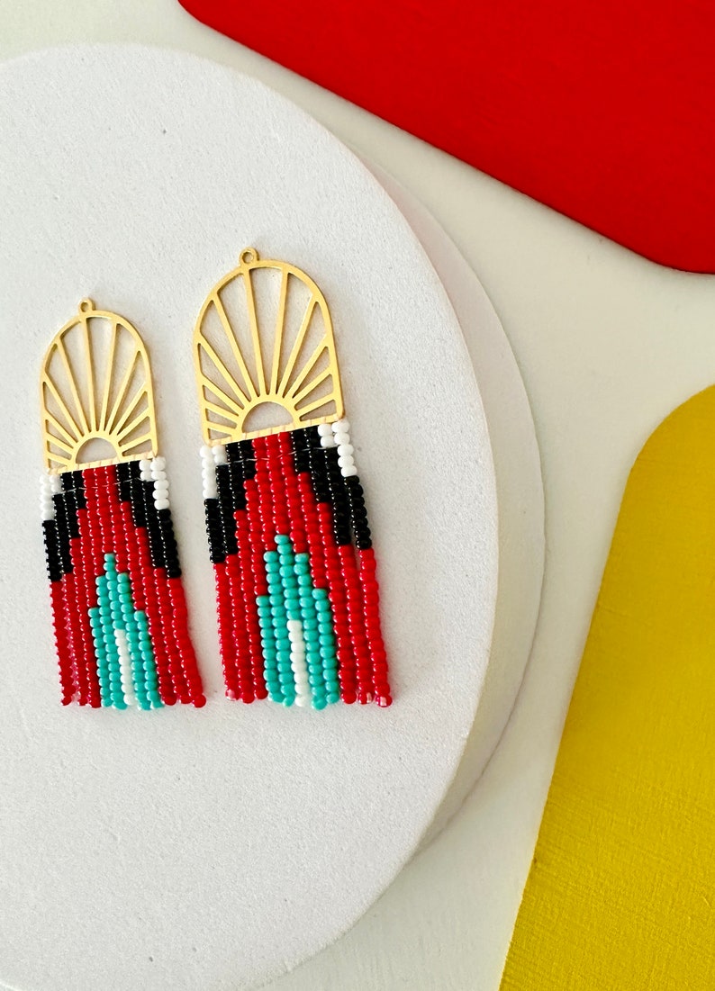 Handmade Seed Bead Earrings by Modish / Art Deco / White, Black, Red, Turquoise image 2