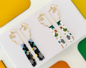 Handmade Seed Bead Earrings by Modish / Face / Portrait / Fun Statement Piece