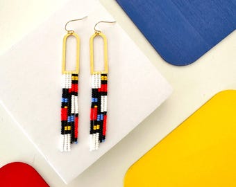 Pendientes de cuentas de semillas hechos a mano por Modish / Formas sin objetivo / Abstractos / Coloridos