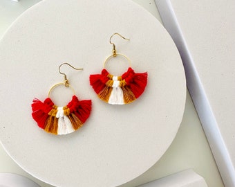 Handmade Macramé Earrings by Modish / Red and Gold