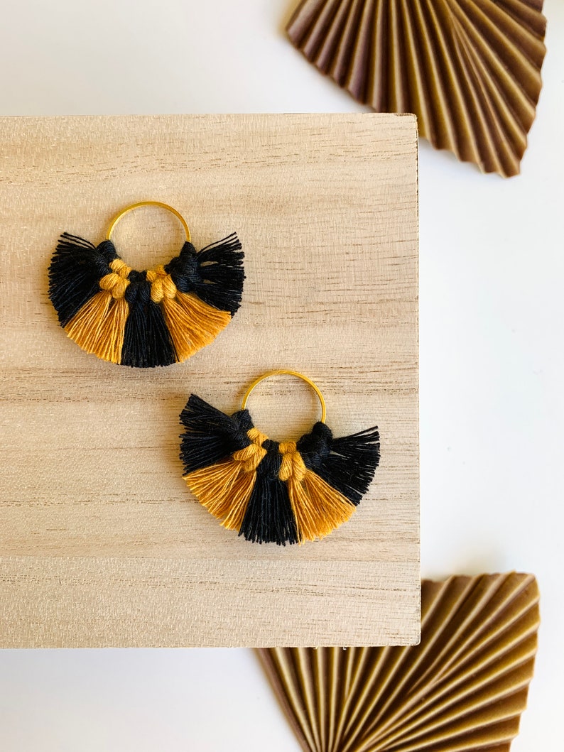 Handmade Macramé Earrings by Modish / Black and Gold image 1