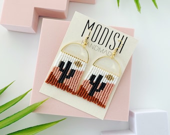 Handmade Seed Bead Earrings by Modish / Cactus / Desert Landscape