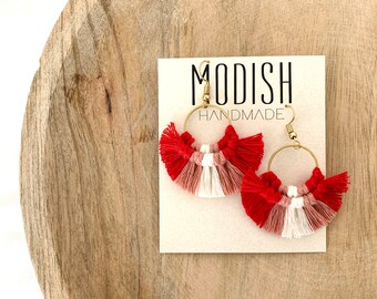 Handmade Macramé Earrings by Modish / Love / Red and Pink / Valentine's Day