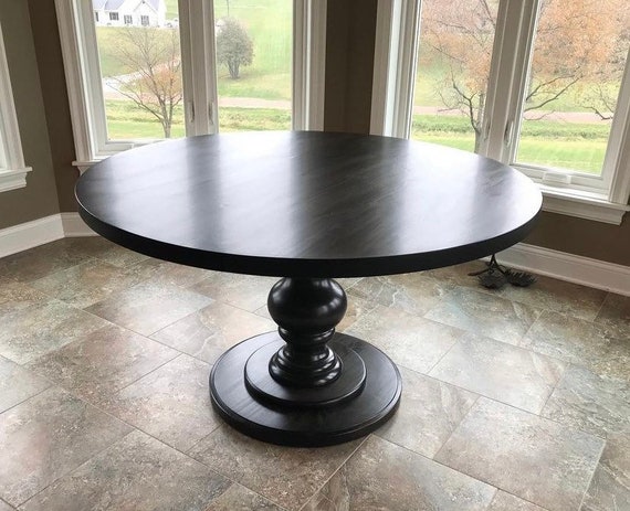 Black wood pedestal dining table deals