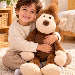 Monkey Plush Toy 25cm, Brown Stuffed Monkey, Soft Jungle Animal Doll, Monkey Lover Gift