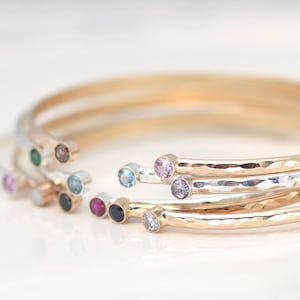 14k Gold Fill Dual Birthstone Bracelet - Hammered Cuff