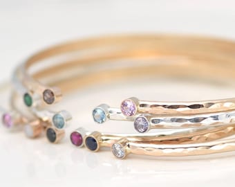 Mothers Bracelet - 14k Gold Dual Birthstone Cuff Bracelet