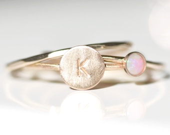 Initial and Birthstone Stacking Rings << >> Opal, Turquoise, Chocolate, Black Diamond, Moonstone, Peridot, Sapphire, Emerald