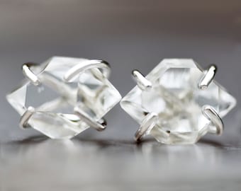 Herkimer Diamond Crystal Studs <<>>  Rose Gold, Sterling Silver, or Gold Prong Setting