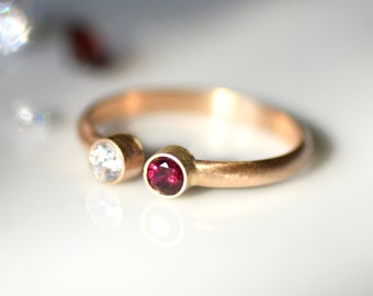 Custom Mother’s Ring – 14k Gold Dual Birthstone Open Ring | Two Stone Family Ring | Personalized Gift for Mom or Grandma