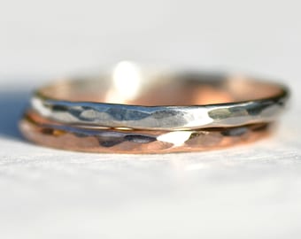 Hammered Rose Gold and Silver Stacking Rings