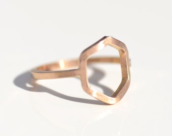 Hexagon Outline Ring // 14k Gold Sterling Silver or Rose Gold