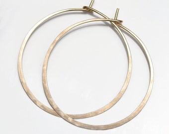 Hammered Hoop Earrings - Large 14k Gold Filled Hoops - Satin or Shiny Finish