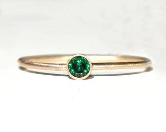 14k Gold Solitaire Birthstone Ring - Emerald, Ruby, Sapphire, Alexandrite, Aquamarine, Garnet, Tourmaline, Citrine, Topaz, Diamond cz,