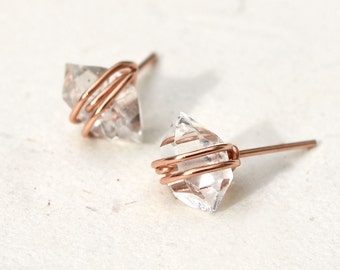 Medium Herkimer Diamond Studs - in Rose Gold, Sterling Silver, or Gold Filled
