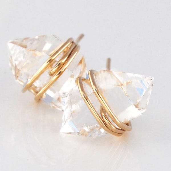 Pendientes de botón con diamantes Herkimer - Baño de oro de 14k, plata de ley o oro rosa.