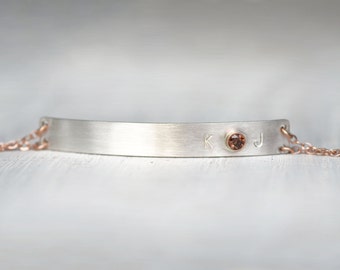 Rose Gold and Chocolate Diamond Bar Bracelet << >> Personalized Initials Name Date