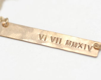 Roman Numeral Bar Necklace <<>> 14k Gold, Sterling Silver, or Rose Gold filled.