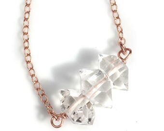 Herkimer Diamond Trio Necklace <<>> Rose Gold, Yellow Gold, or Sterling Silver
