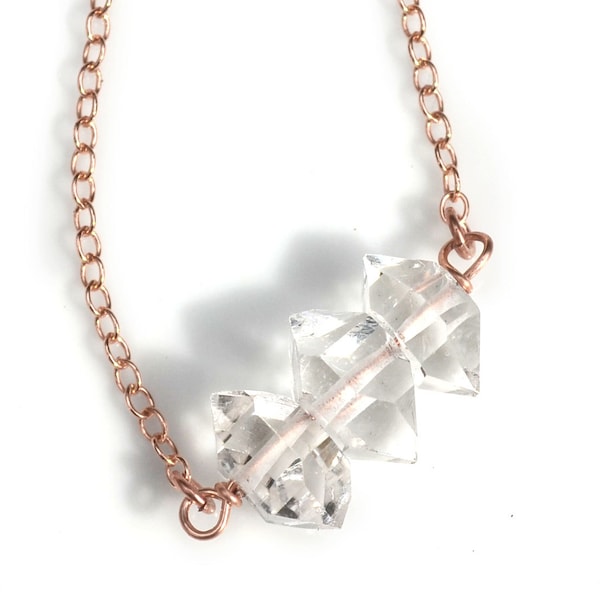 Collar trío de diamantes Herkimer <<>> Oro rosa, oro amarillo o plata de ley