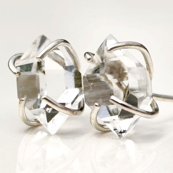 Aretes de diamantes Herkimer: rellenos de oro de 14 k o plata de ley