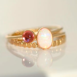Gold Filled Opal & Tourmaline Stacking Ring Set