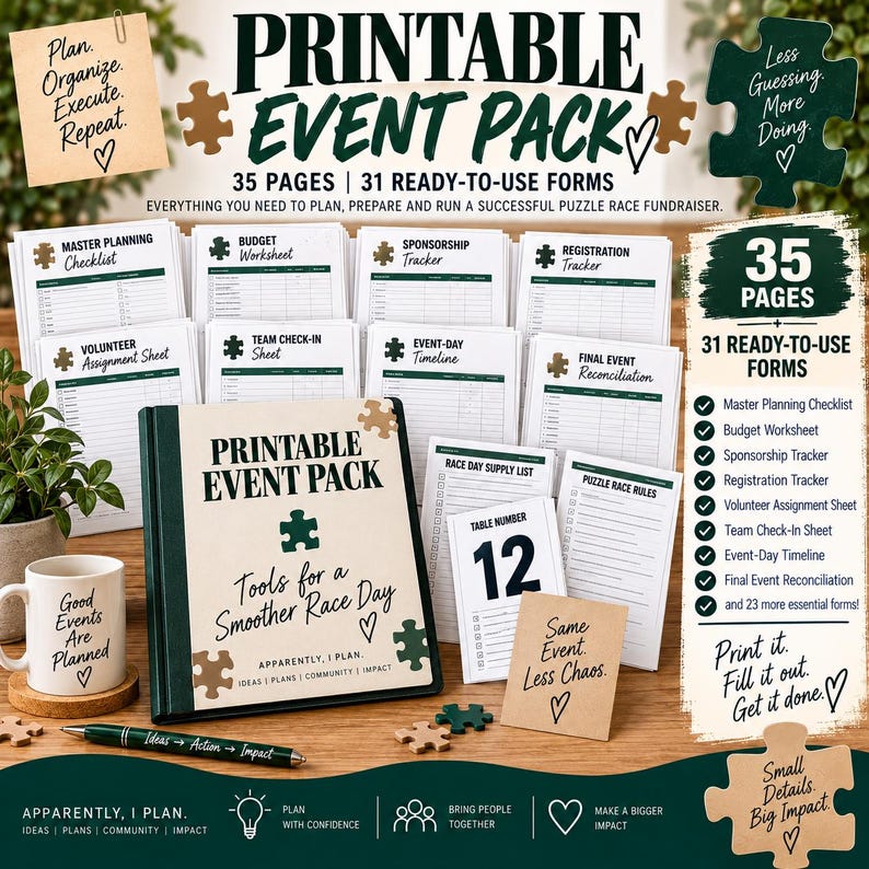 Checklist Raffle Samples Puzzle Race Fundraiser Kit | School PTO & Nonprofit Fundraising Event ...