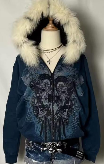 Y2k Fur Hood Jacket - Etsy