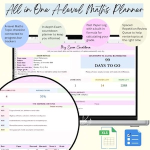 A-Level Maths Study Planner, Exam Countdown Tracker, Progress Checker (All in one Excel Workbook), Grade Calculator