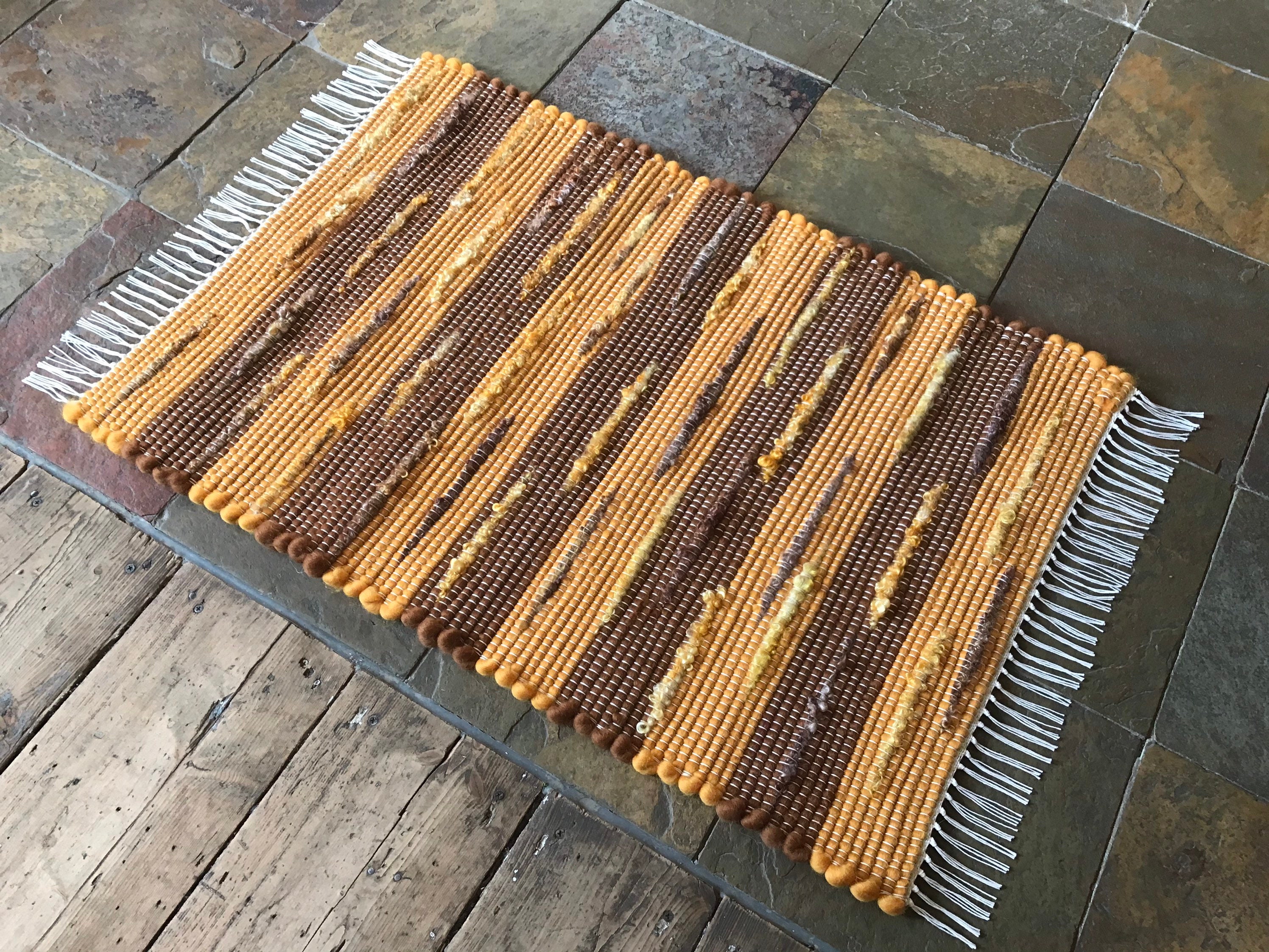 VERMONT WOVEN 2x3 Wool Rug / Striped Gold and cinnamon brown Etsy