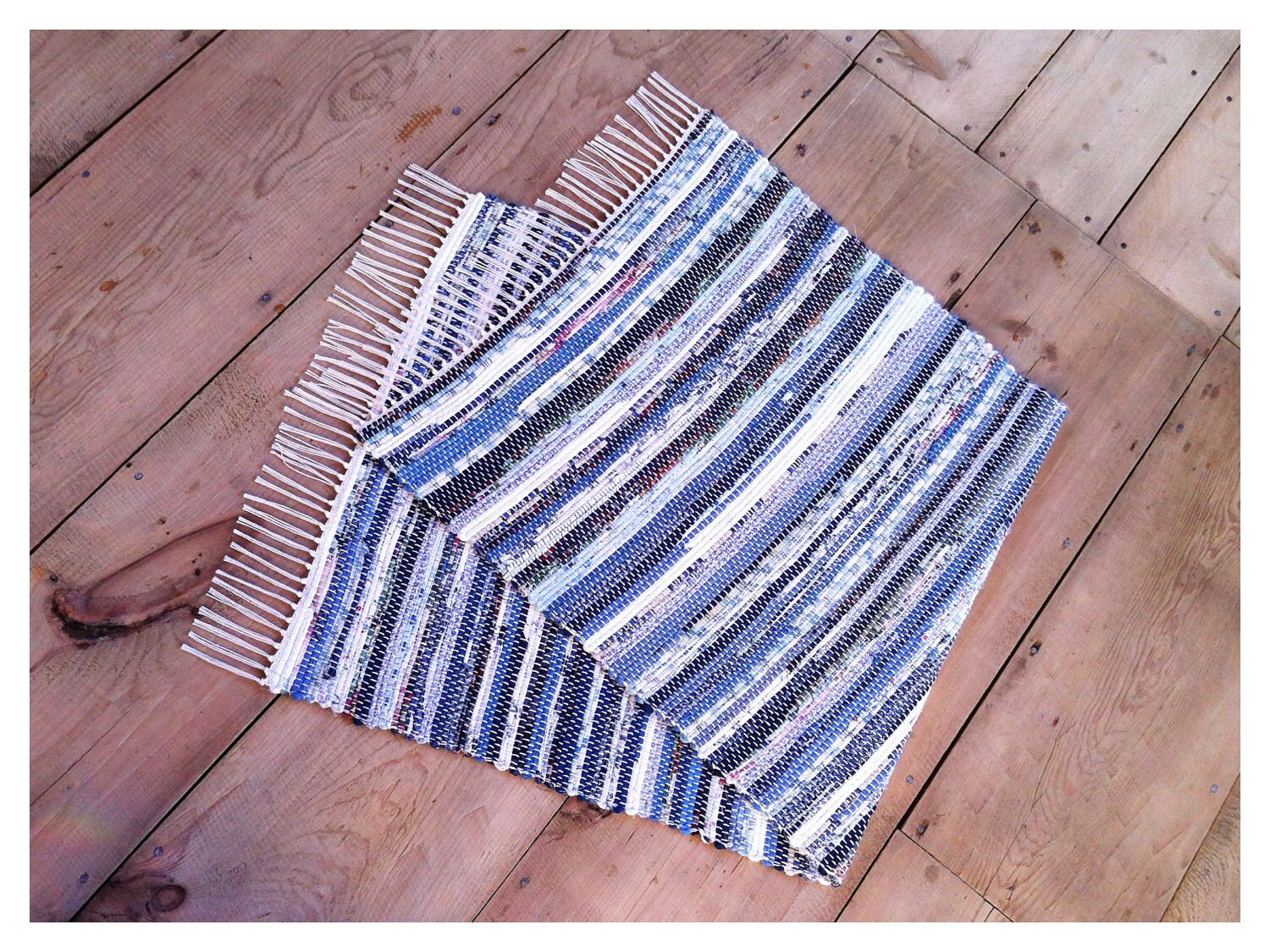 VERMONT WOVEN 2x3 Rag Rug / Light Blue Medium Blue Navy Etsy