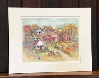 Village Watercolor Print - Teedle Town in Fall