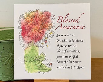 Blessed Assurance Watercolor Floral Print on Wood