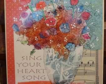 Mixed media Wall Plaque 8x10 by Marji Stevens - Sing Your Heart Song