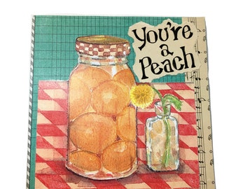 You're A Peach!  Print on Wood Plaque with easel 6x6 by Marji Stevens