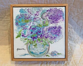 Blue and Purple Floral Acrylic original framed